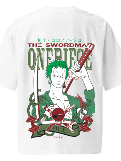 One piece zoro swordman unisex oversized white tshirt